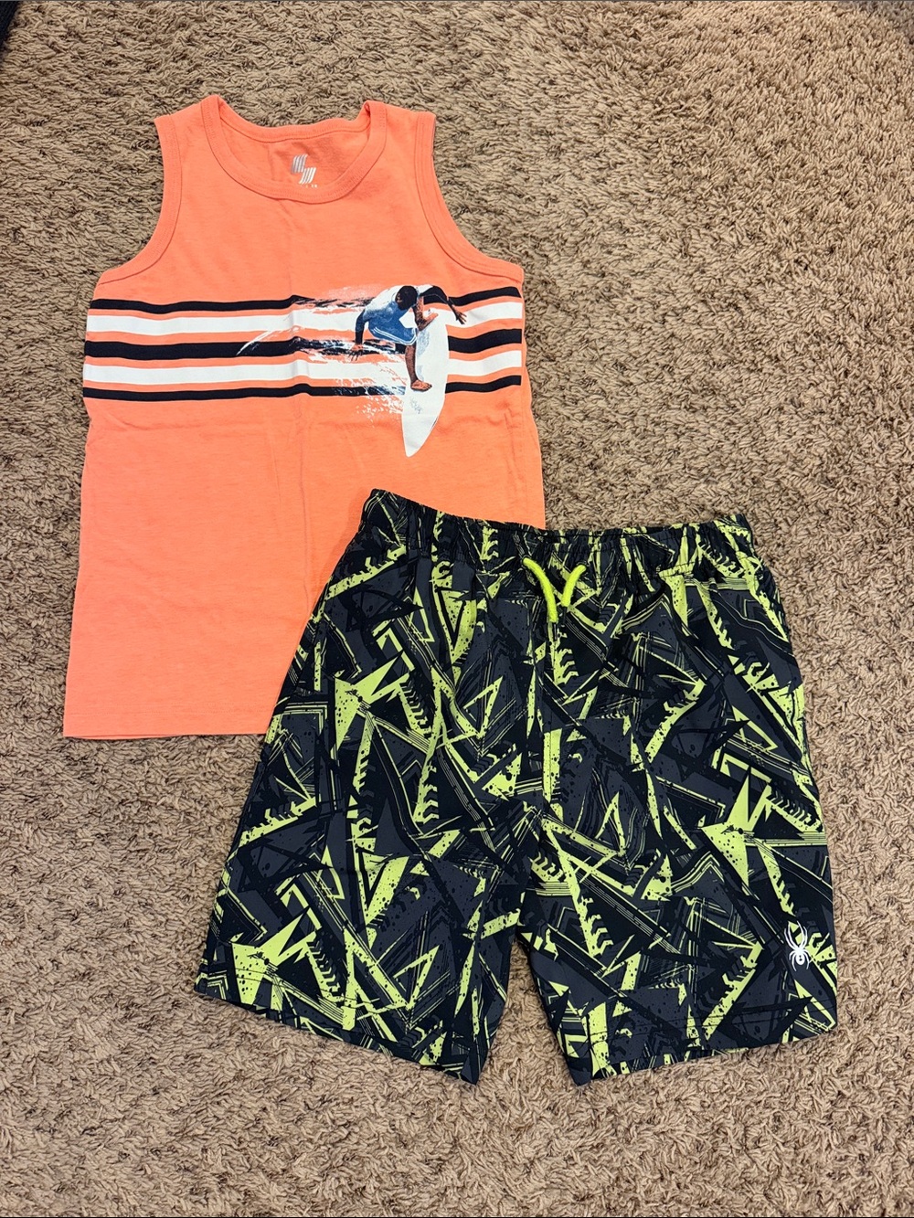 Kids size 8 swim trunks and tank top